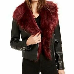 Bar III Faux Fur Trim Women's Jacket Luxe Black & Red originally $119.5 small